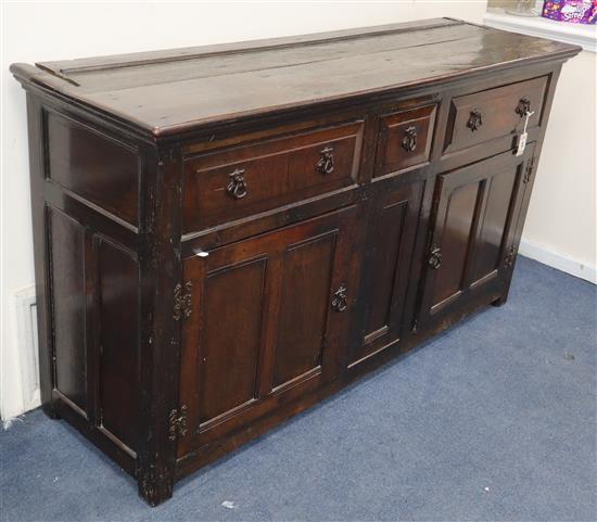 A mid 18th century oak dresser base W.160cm